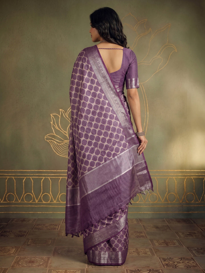 Wine Cotton Blend Printed Sarees