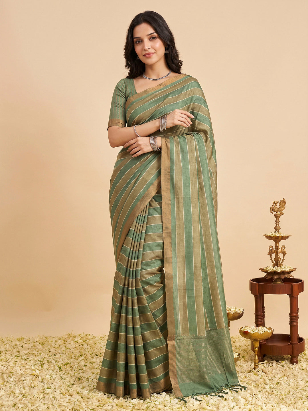 Green Tussar Printed Sarees