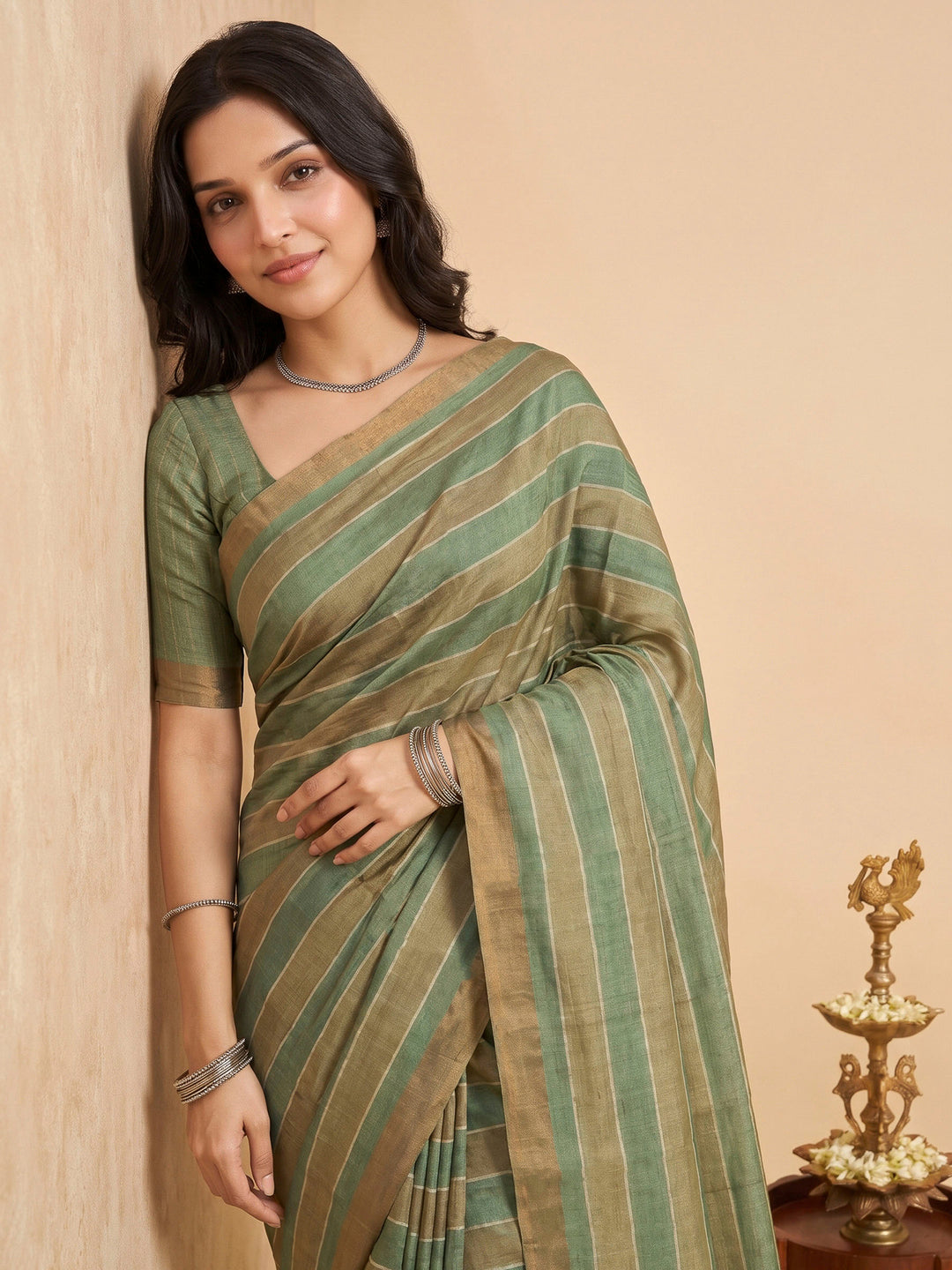 Green Tussar Printed Sarees