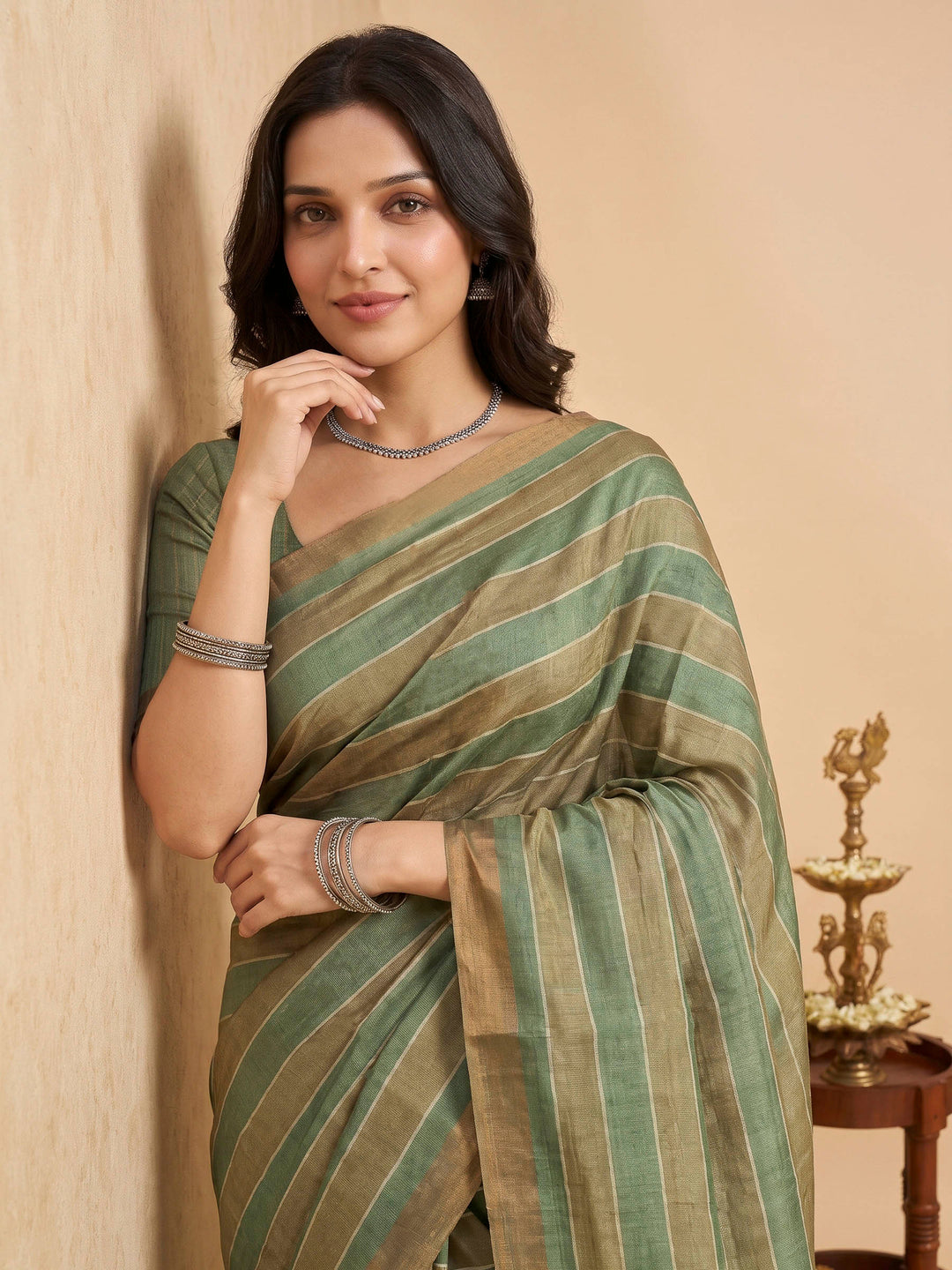 Green Tussar Printed Sarees