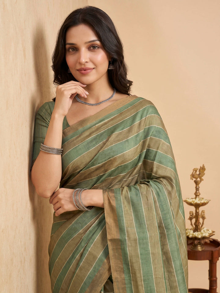 Green Tussar Printed Sarees