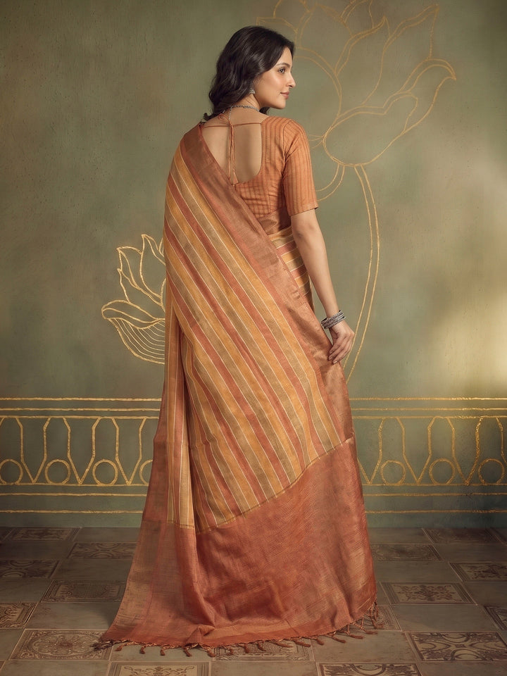 Mustard Tussar Printed Sarees