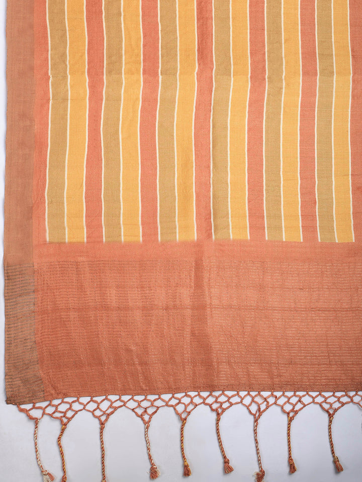 Mustard Tussar Printed Sarees
