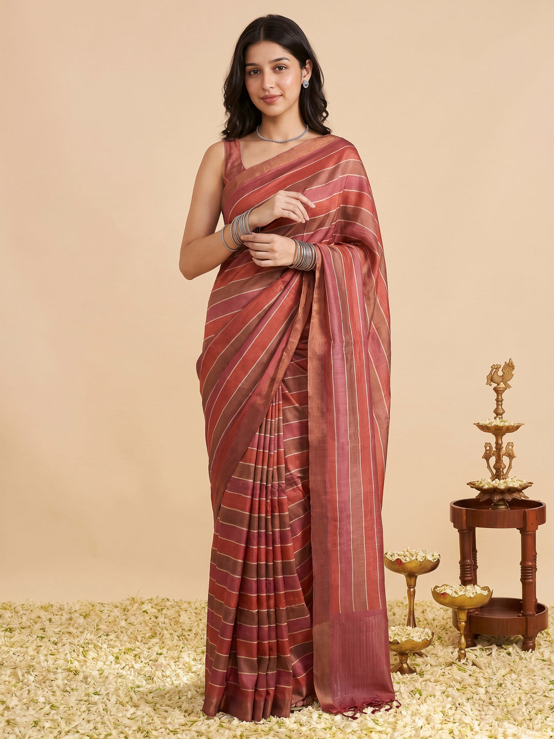 Pink Tussar Printed Sarees