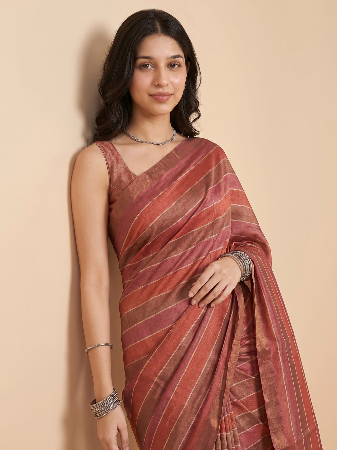 Pink Tussar Printed Sarees