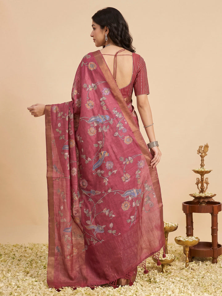 Pink Tussar Printed Sarees