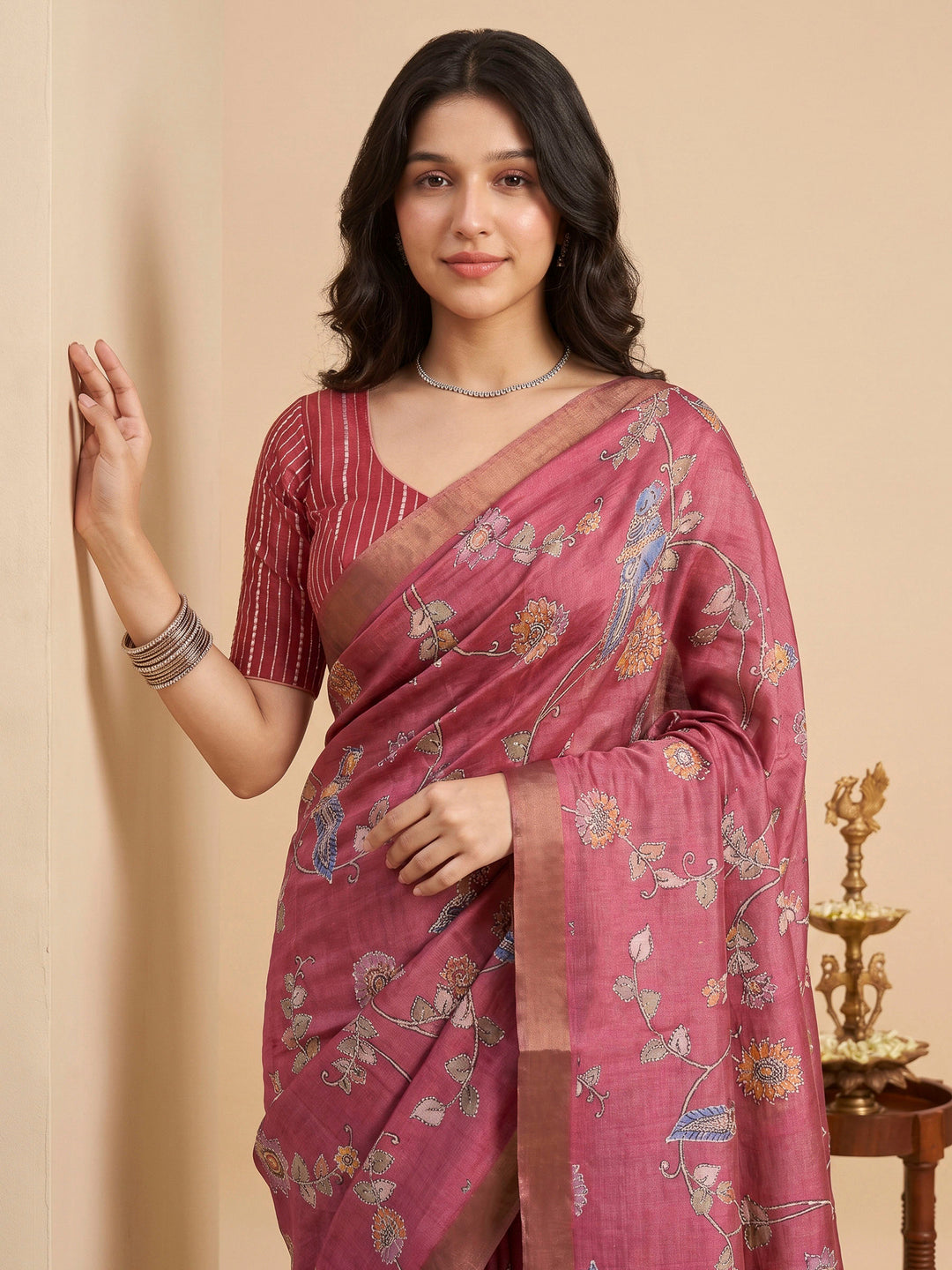 Pink Tussar Printed Sarees