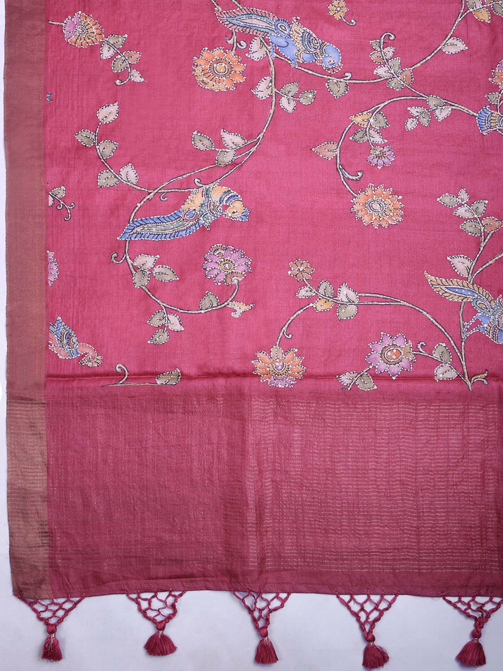 Pink Tussar Printed Sarees