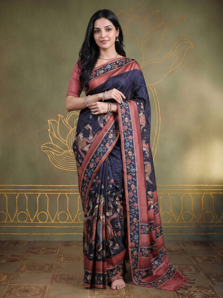 Black Tussar Printed Sarees