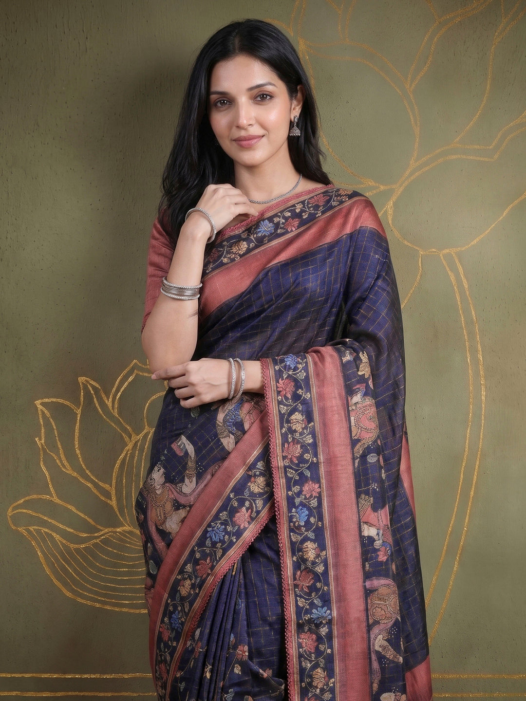 Black Tussar Printed Sarees