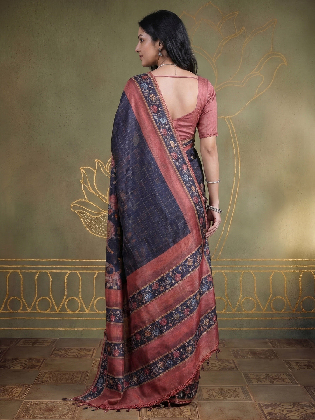 Black Tussar Printed Sarees