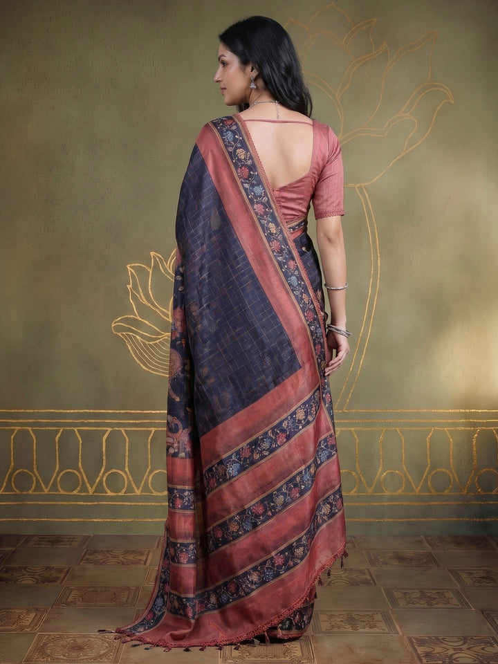 Black Tussar Printed Sarees