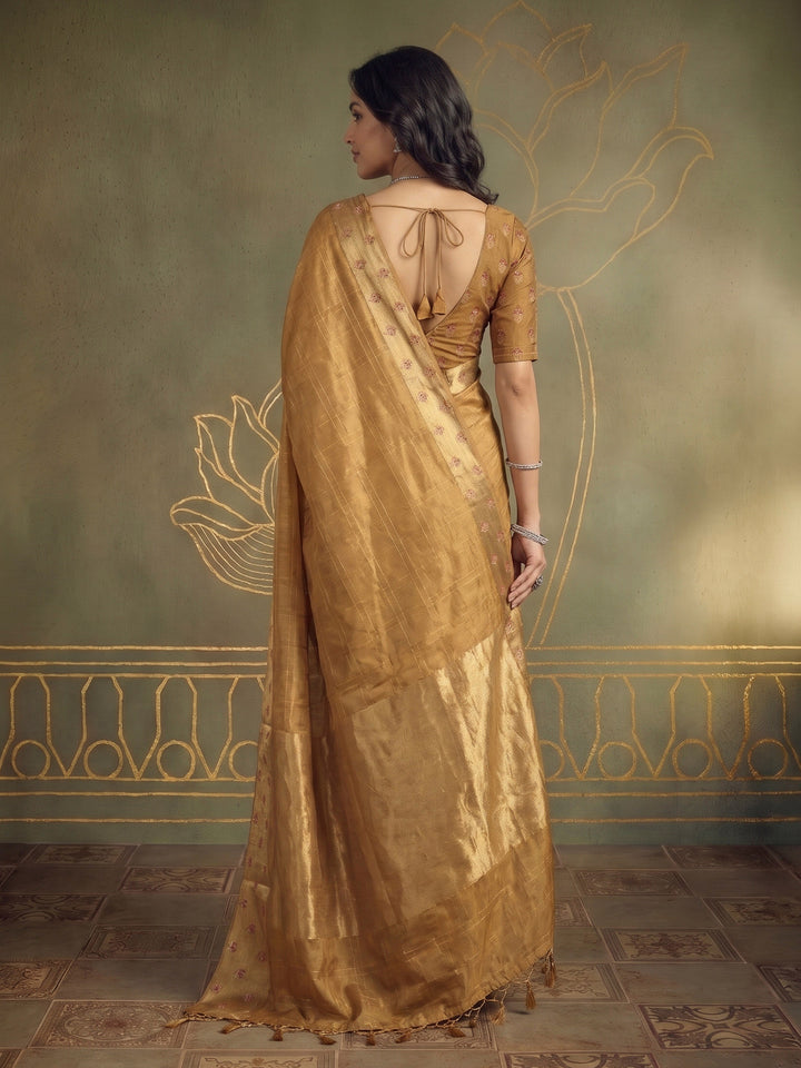 Mustard Tussar Embroidered Sarees