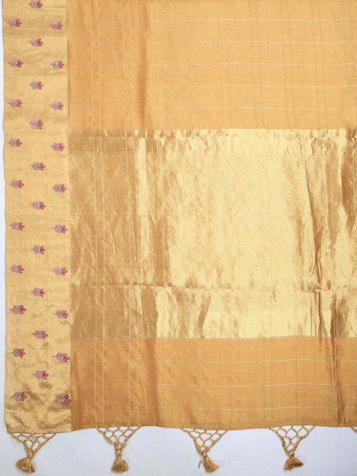 Mustard Tussar Embroidered Sarees