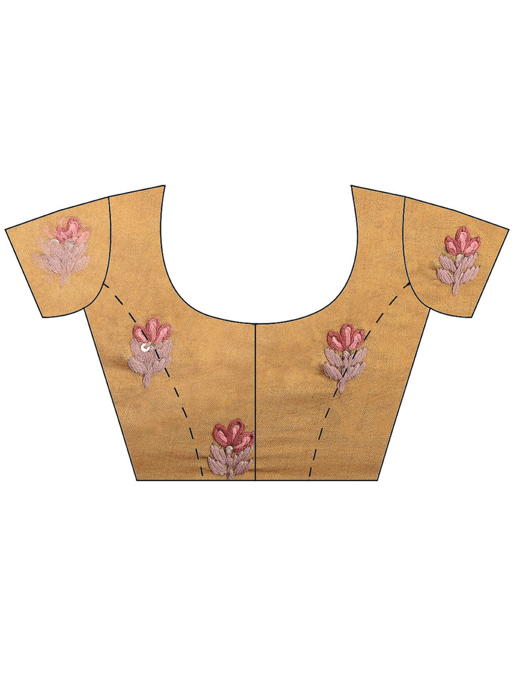 Mustard Tussar Embroidered Sarees