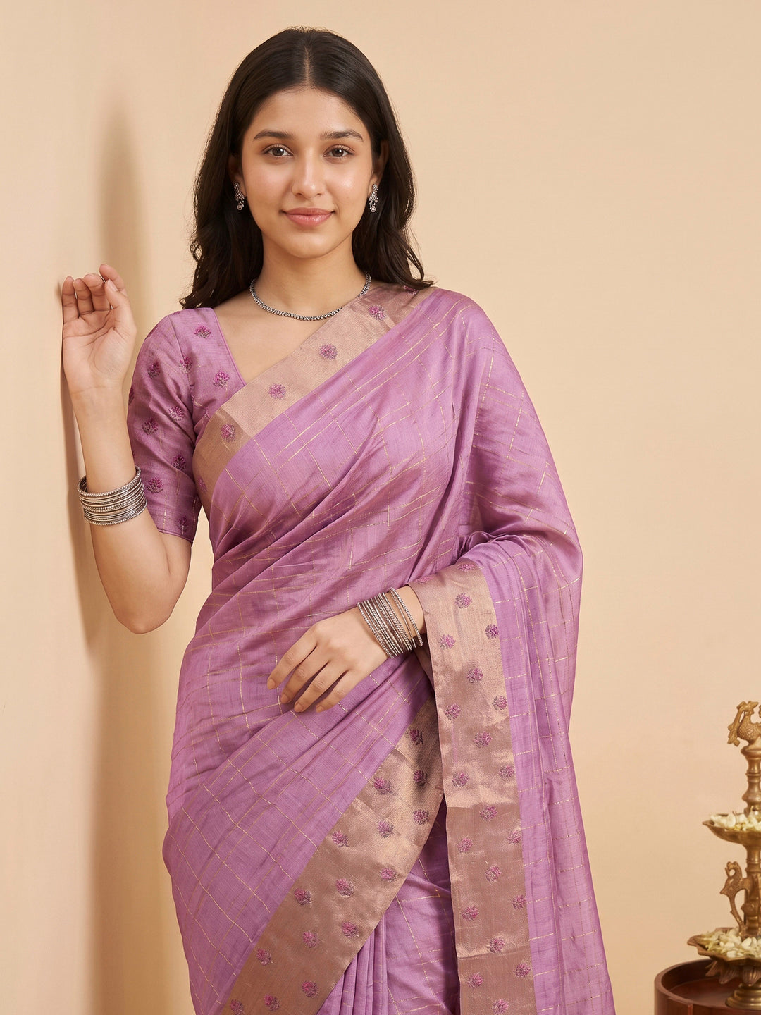 Onion Pink Tussar Embroidered Sarees