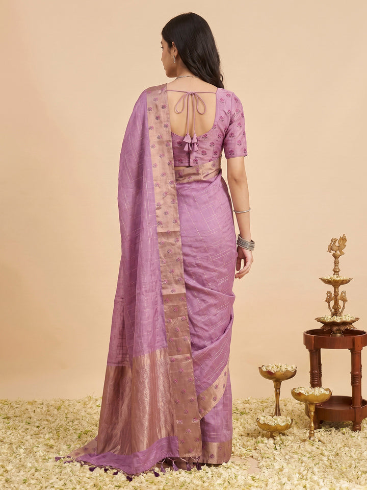Onion Pink Tussar Embroidered Sarees