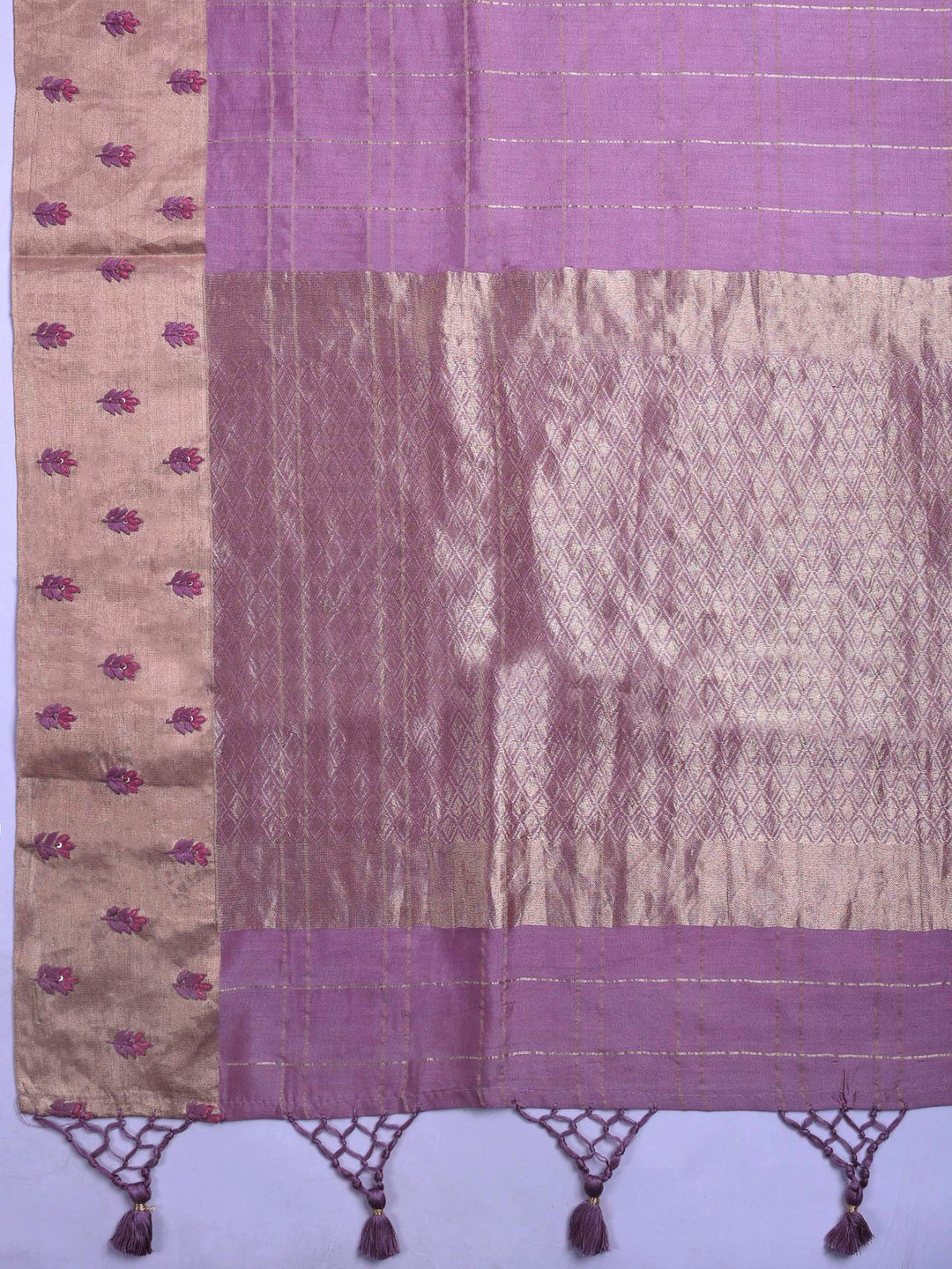 Onion Pink Tussar Embroidered Sarees