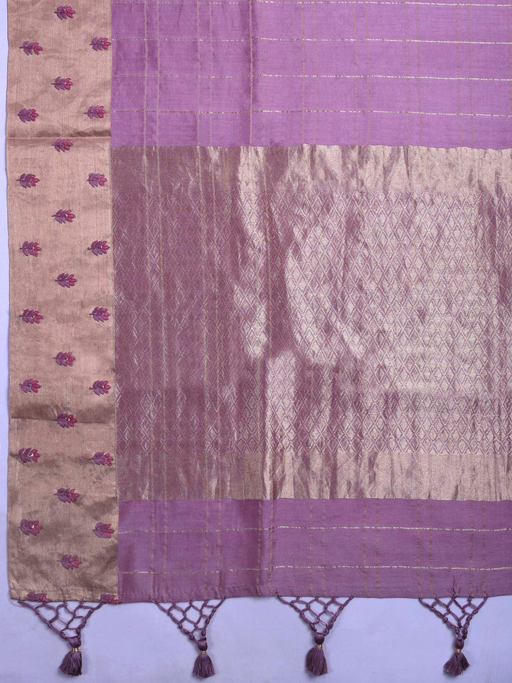 Onion Pink Tussar Embroidered Sarees