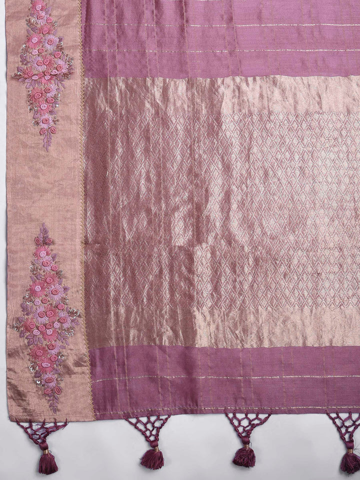 Dusty Pink Tussar Embroidered Sarees