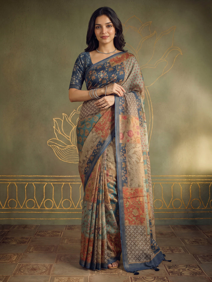 Grey Art Silk Printed Sarees