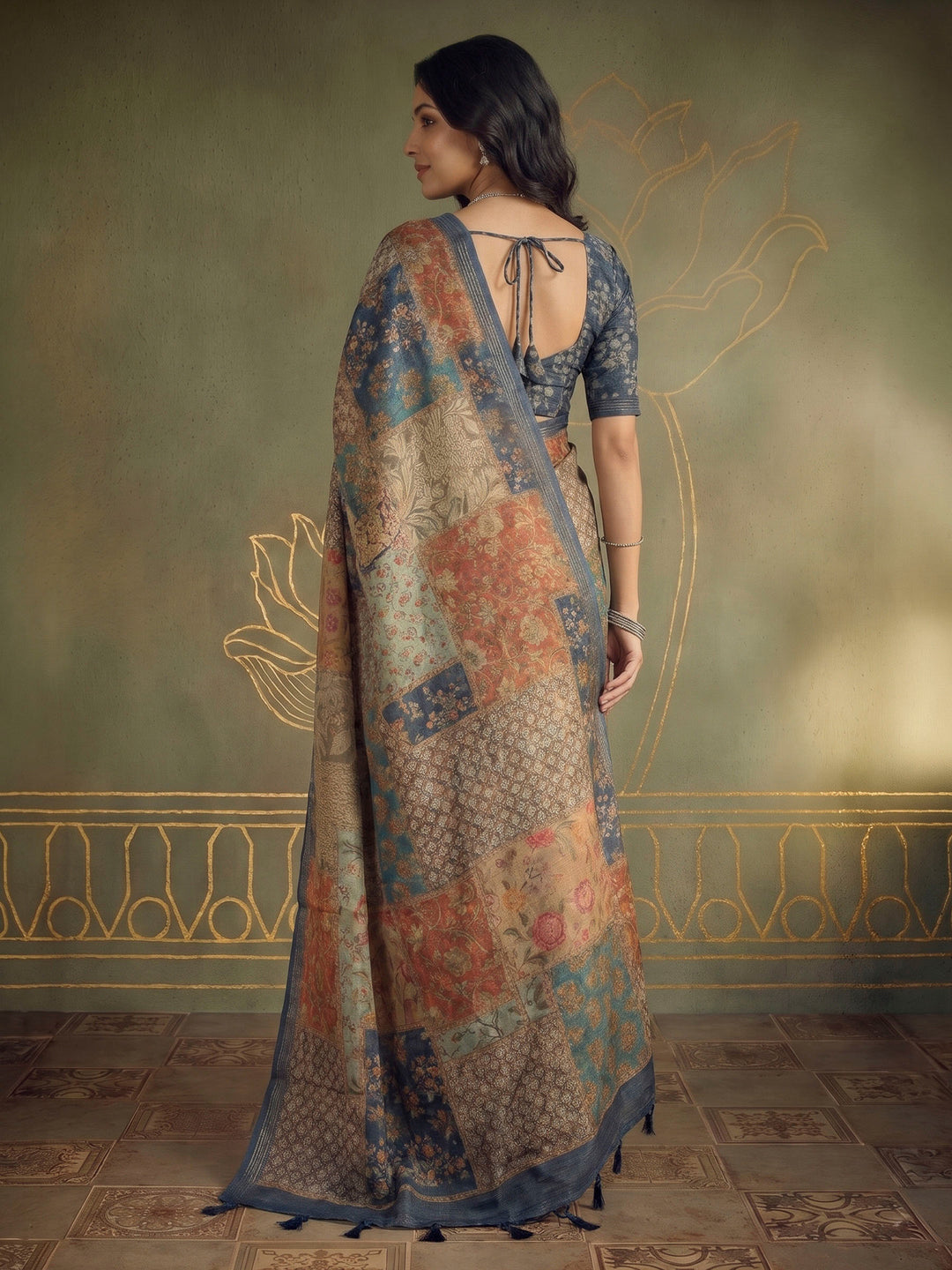 Grey Art Silk Printed Sarees