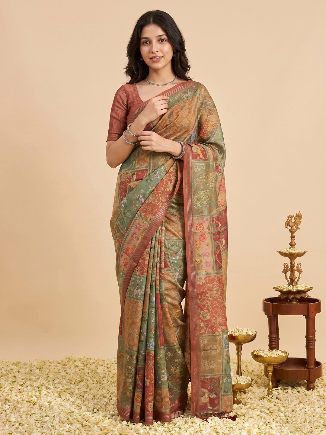 Pink Art Silk Printed Sarees