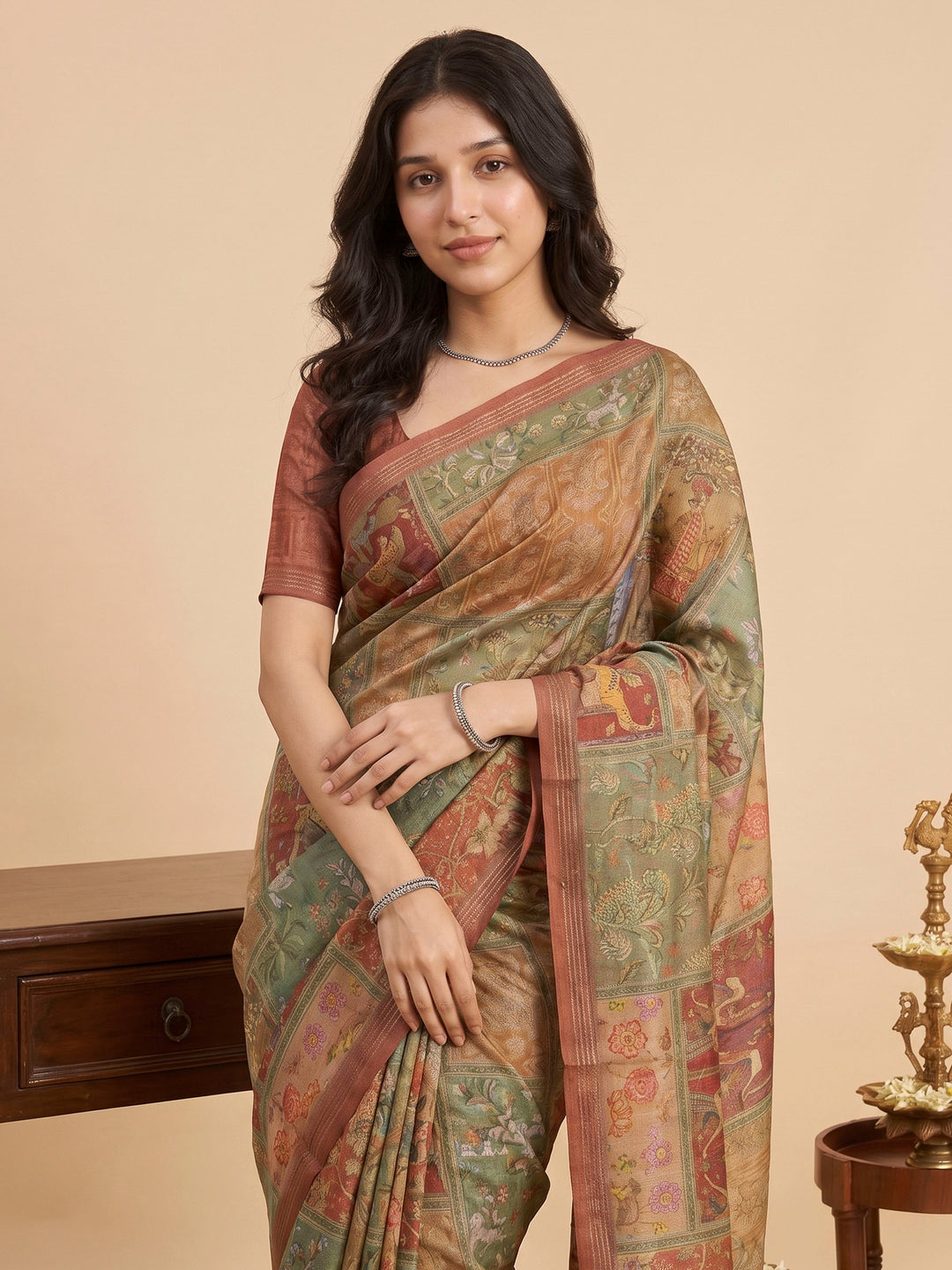 Pink Art Silk Printed Sarees