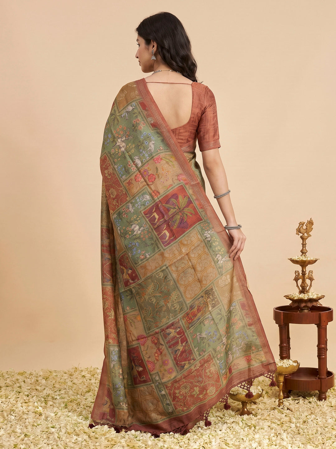 Pink Art Silk Printed Sarees