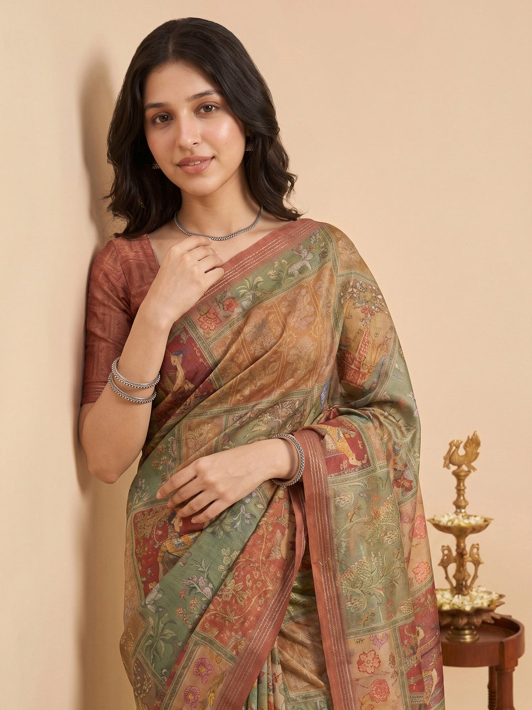 Pink Art Silk Printed Sarees