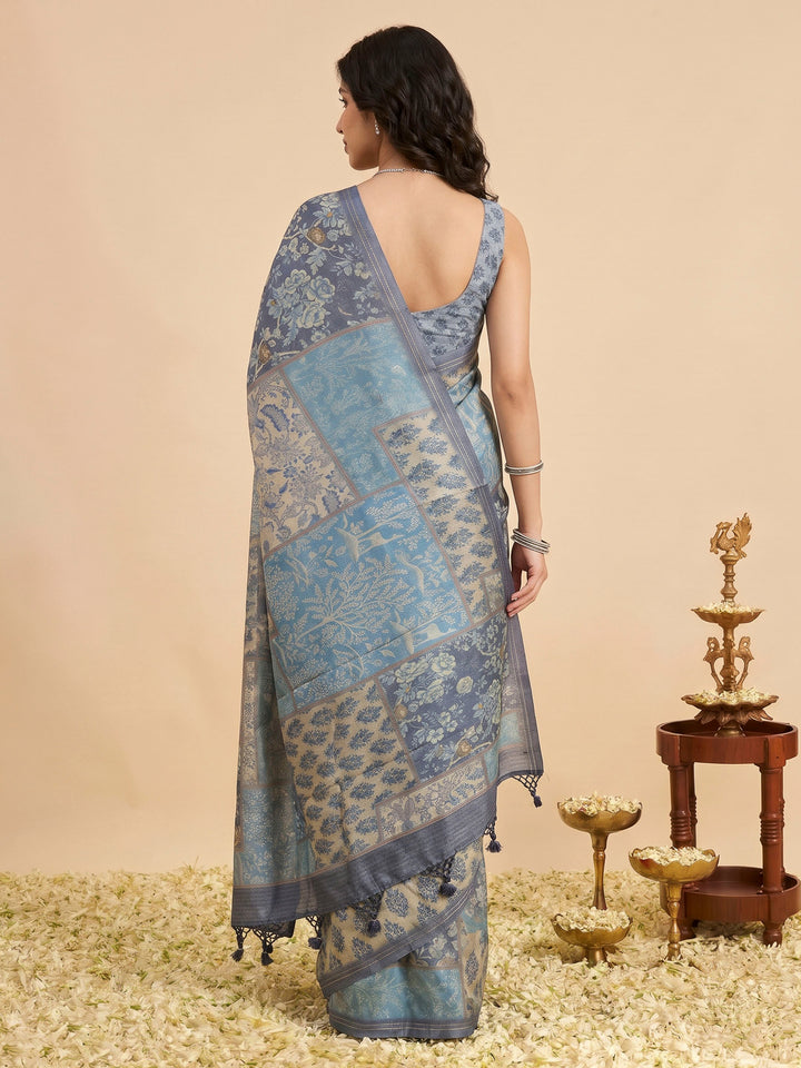Sky Blue Art Silk Printed Sarees