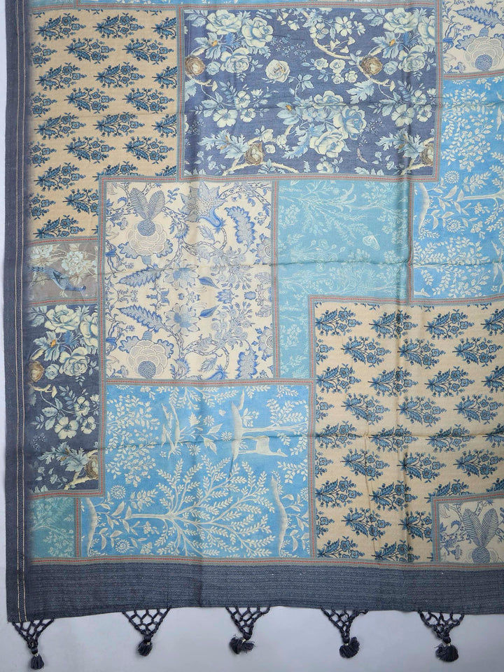 Sky Blue Art Silk Printed Sarees