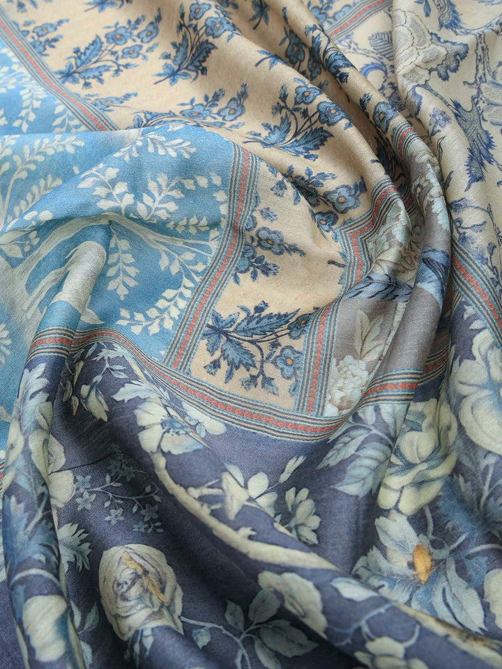 Sky Blue Art Silk Printed Sarees