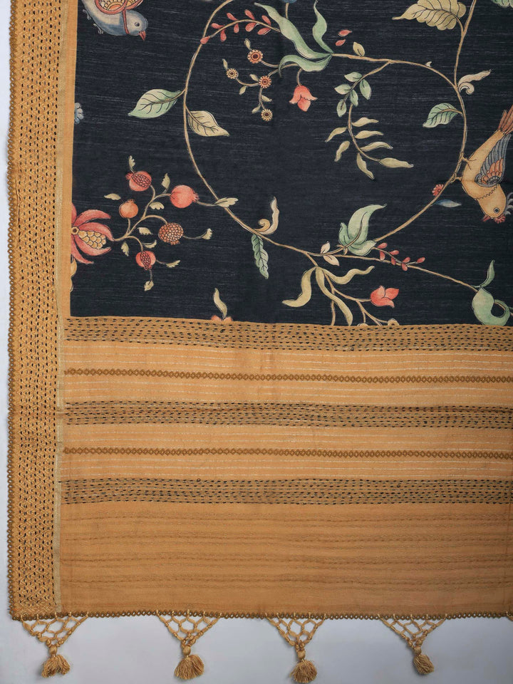 Black Art Silk Printed Sarees