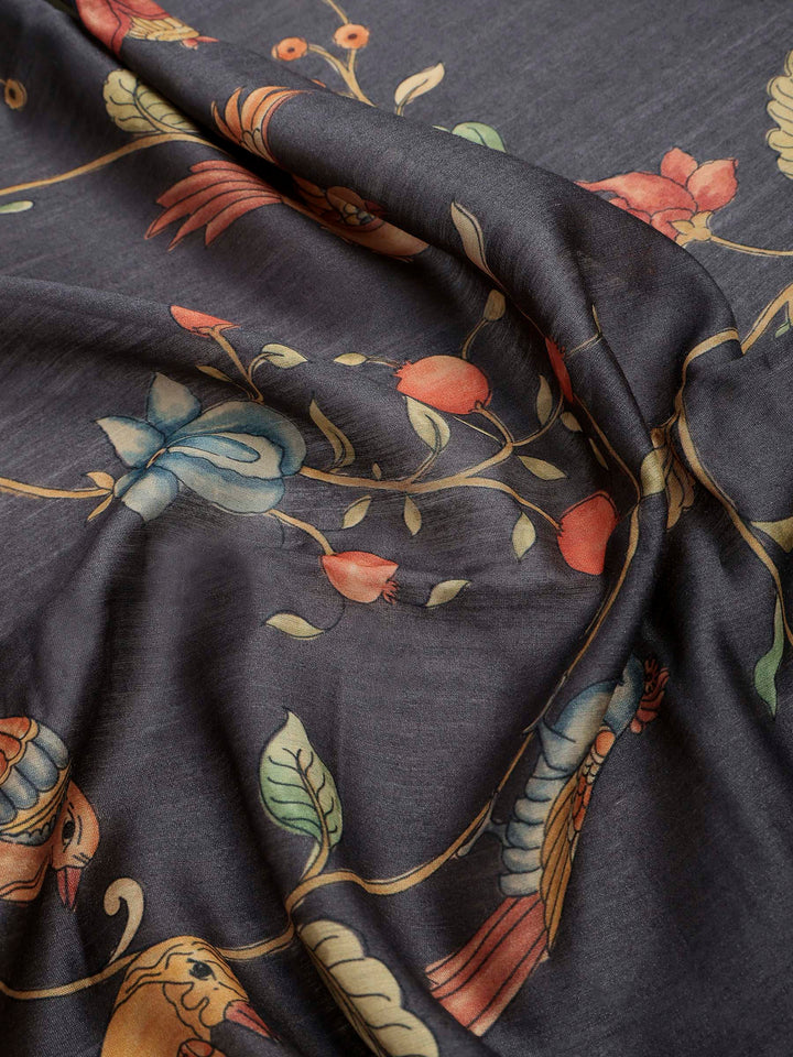 Grey Art Silk Printed Sarees