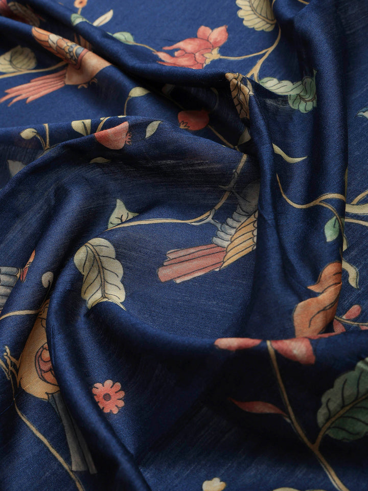 Navy Blue Art Silk Printed Sarees