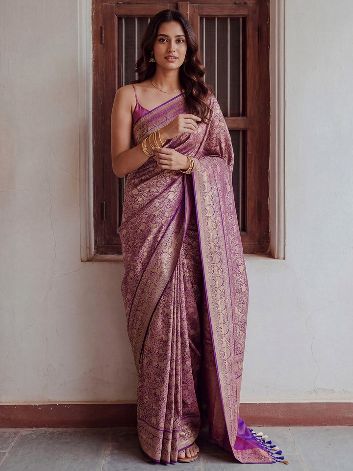 Purple Banarasi Woven Saree