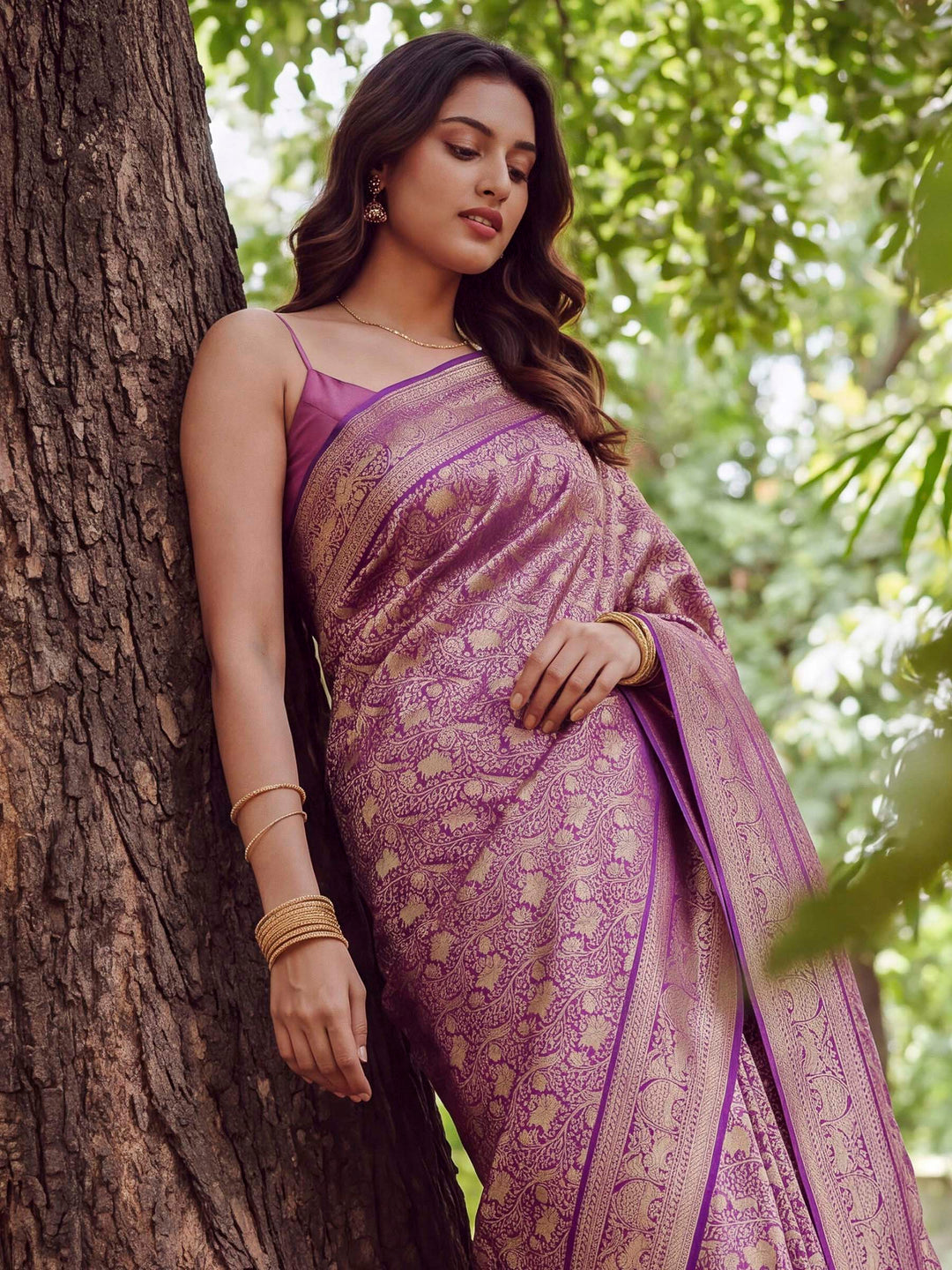 Purple Banarasi Woven Saree