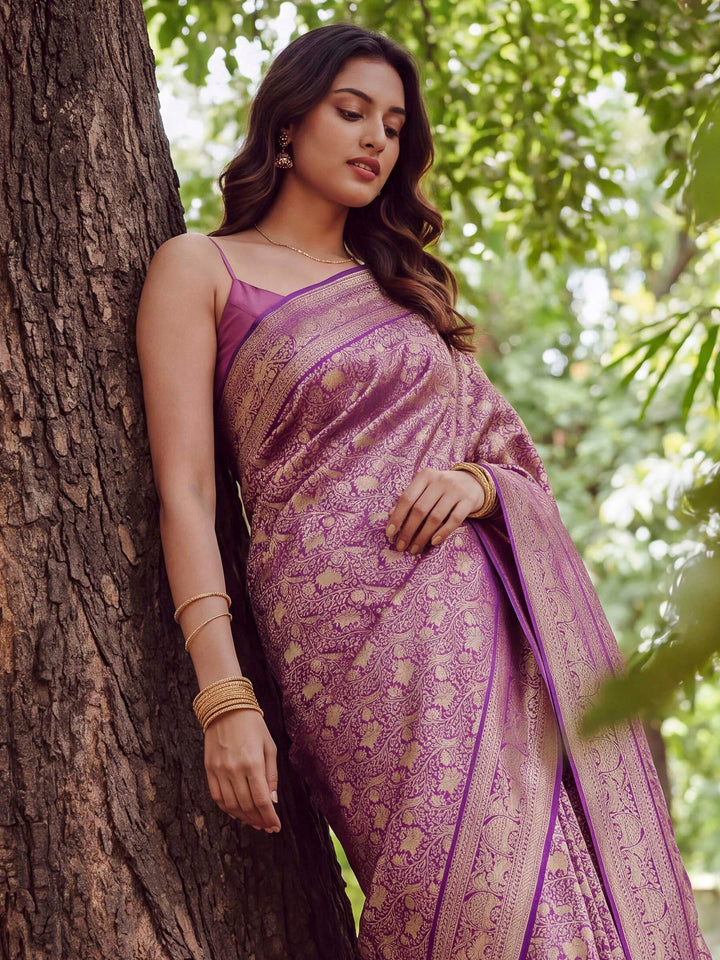 Purple Banarasi Woven Saree