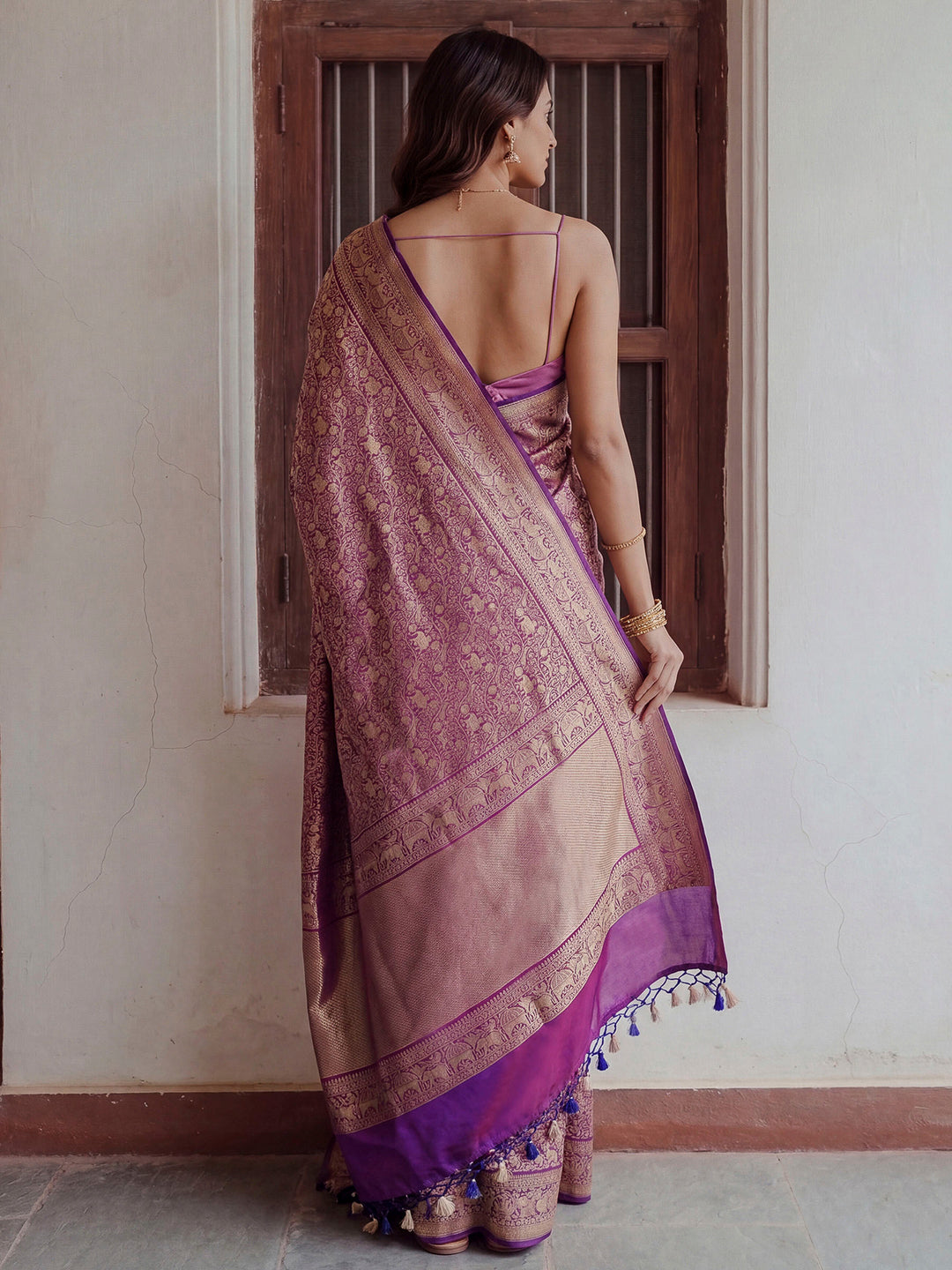 Purple Banarasi Woven Saree