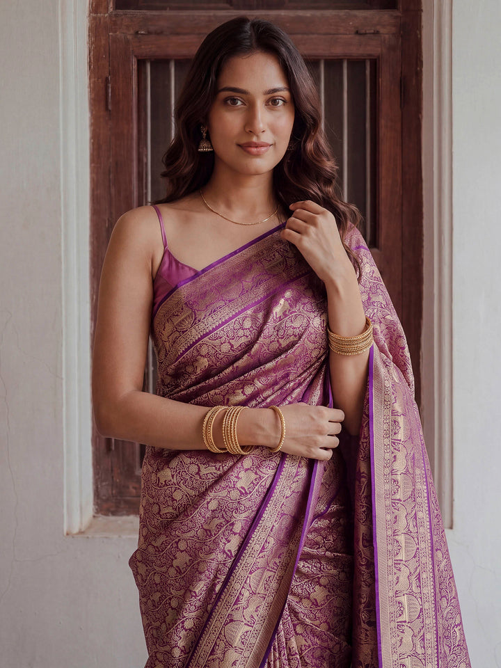 Purple Banarasi Woven Saree