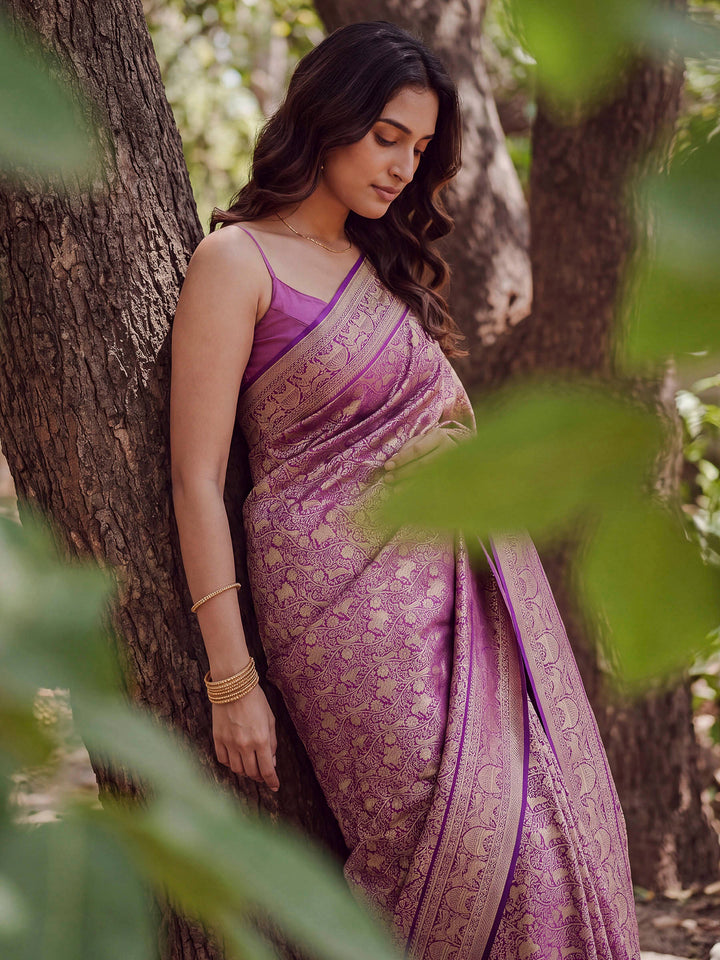 Purple Banarasi Woven Saree