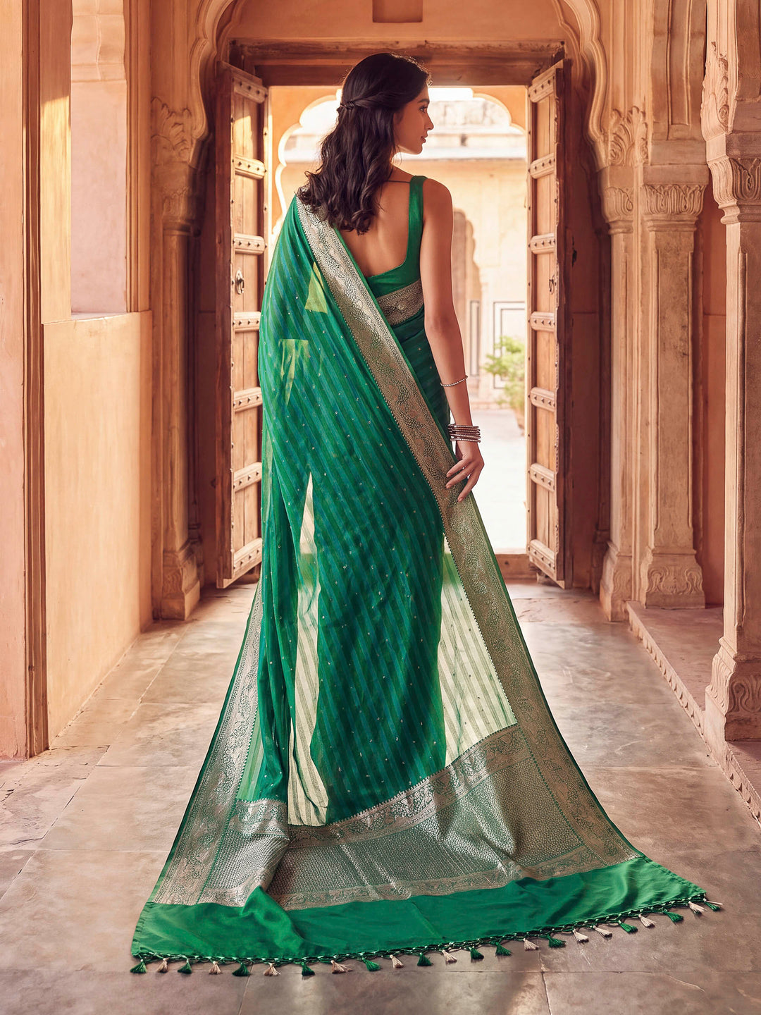 Rama Green Banarasi Woven Saree