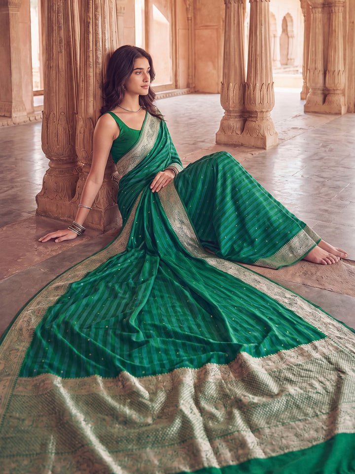 Rama Green Banarasi Woven Saree