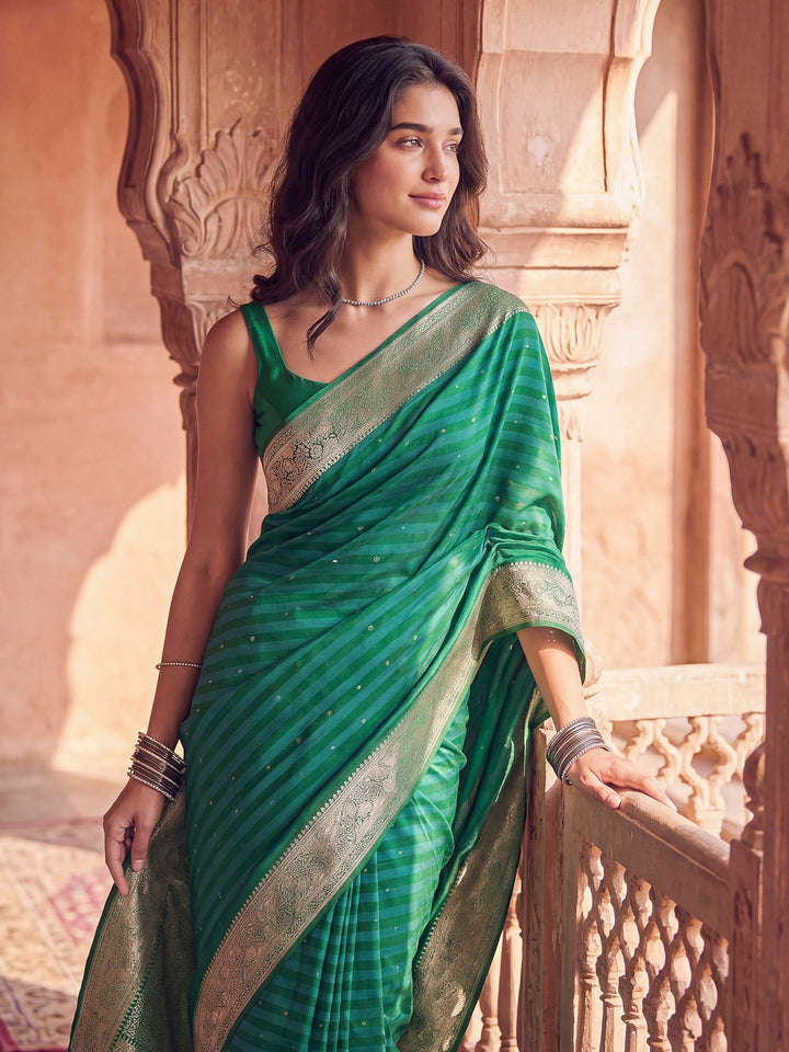 Rama Green Banarasi Woven Saree