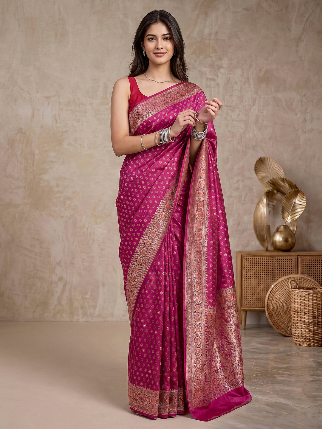 Magenta Banarasi Woven Saree
