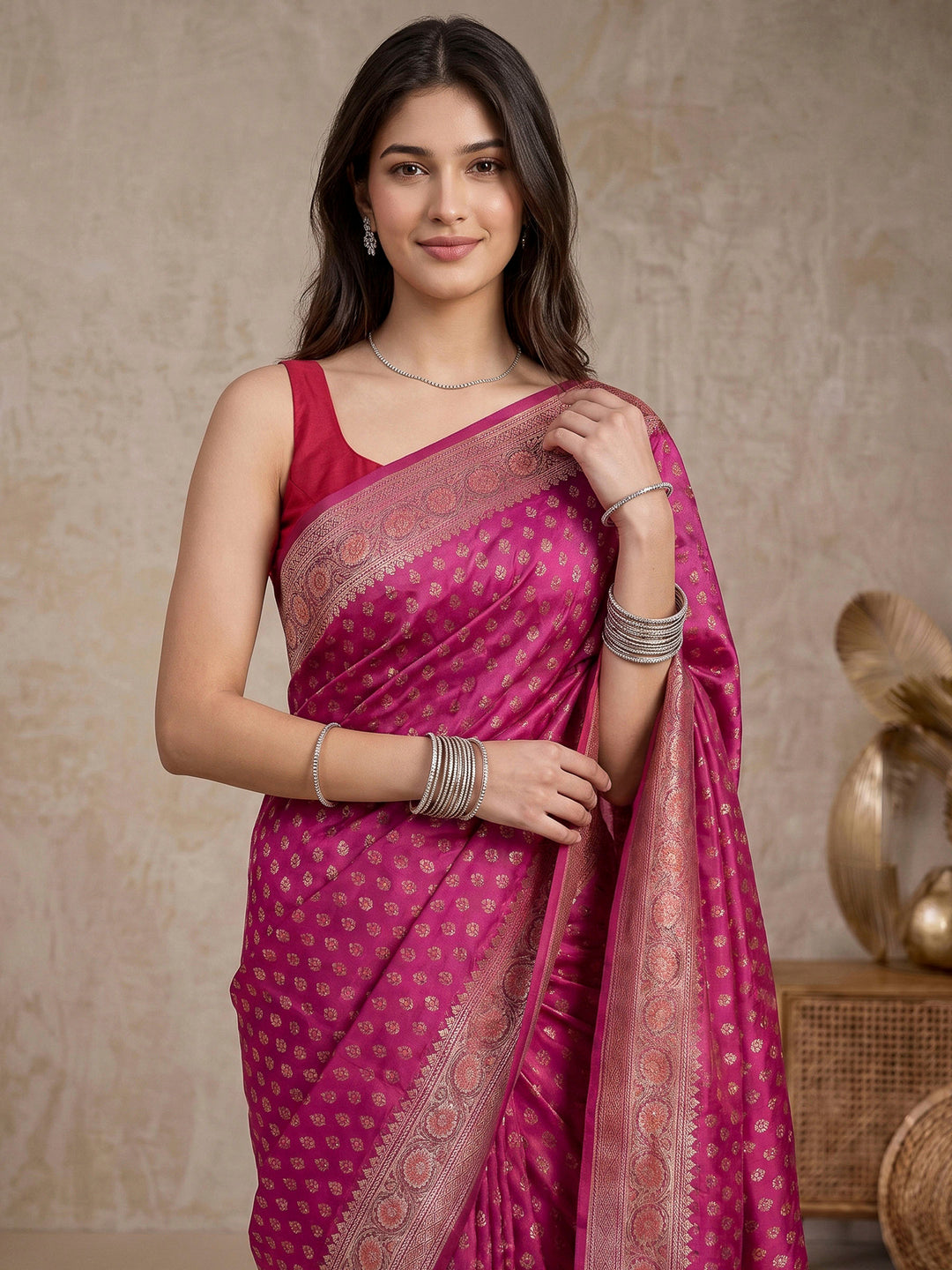Magenta Banarasi Woven Saree