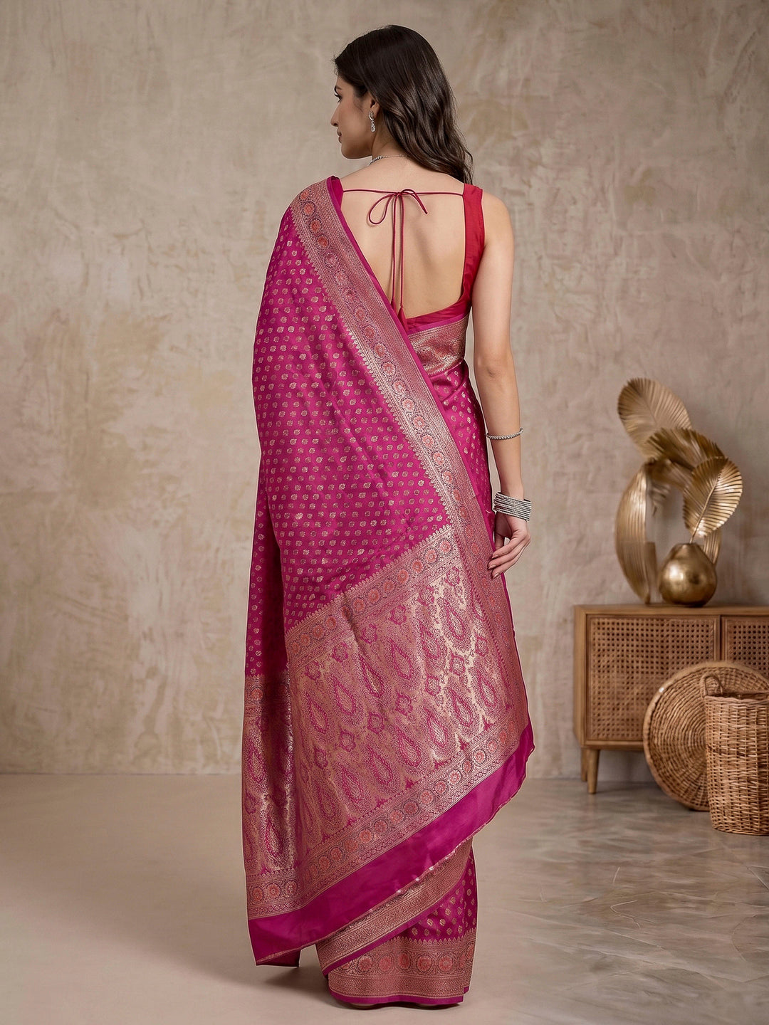 Magenta Banarasi Woven Saree