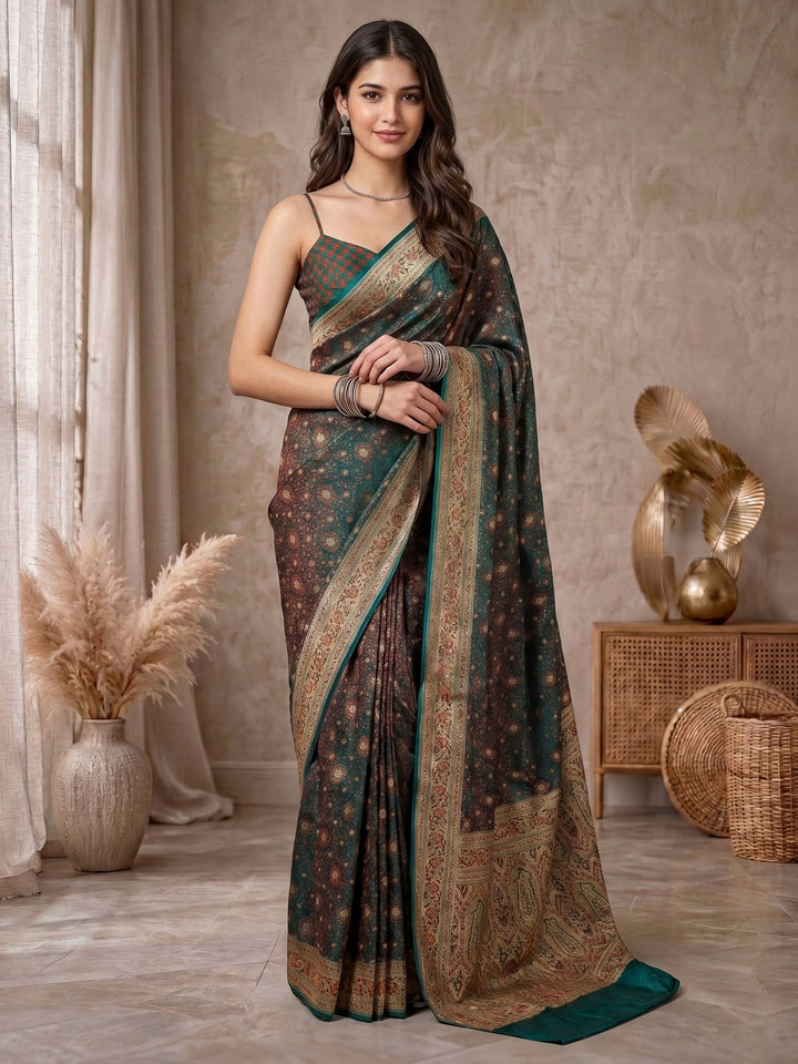 Rama Green Banarasi Woven Saree