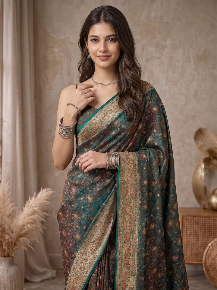 Rama Green Banarasi Woven Saree